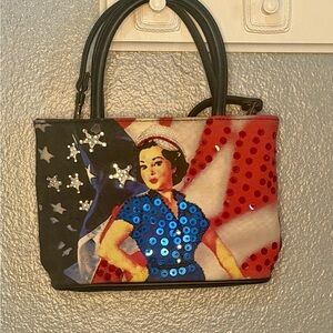 Stylish Retro Sequin Tote Bag with Patriotic Design
